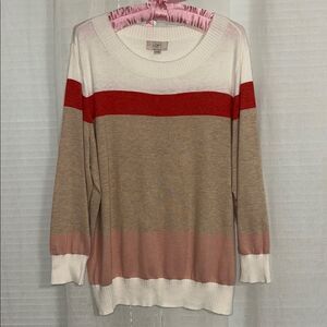 LOFT XL Crew Super Soft Lightweight Knit Cotton Blend Pullover Stripe Sweater